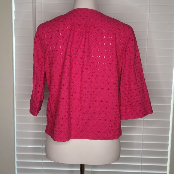 Kim Rogers Pink Eyelet Barbiecore Short Sleeve Bolero Shrug Cardigan Top Small - Picture 3 of 6